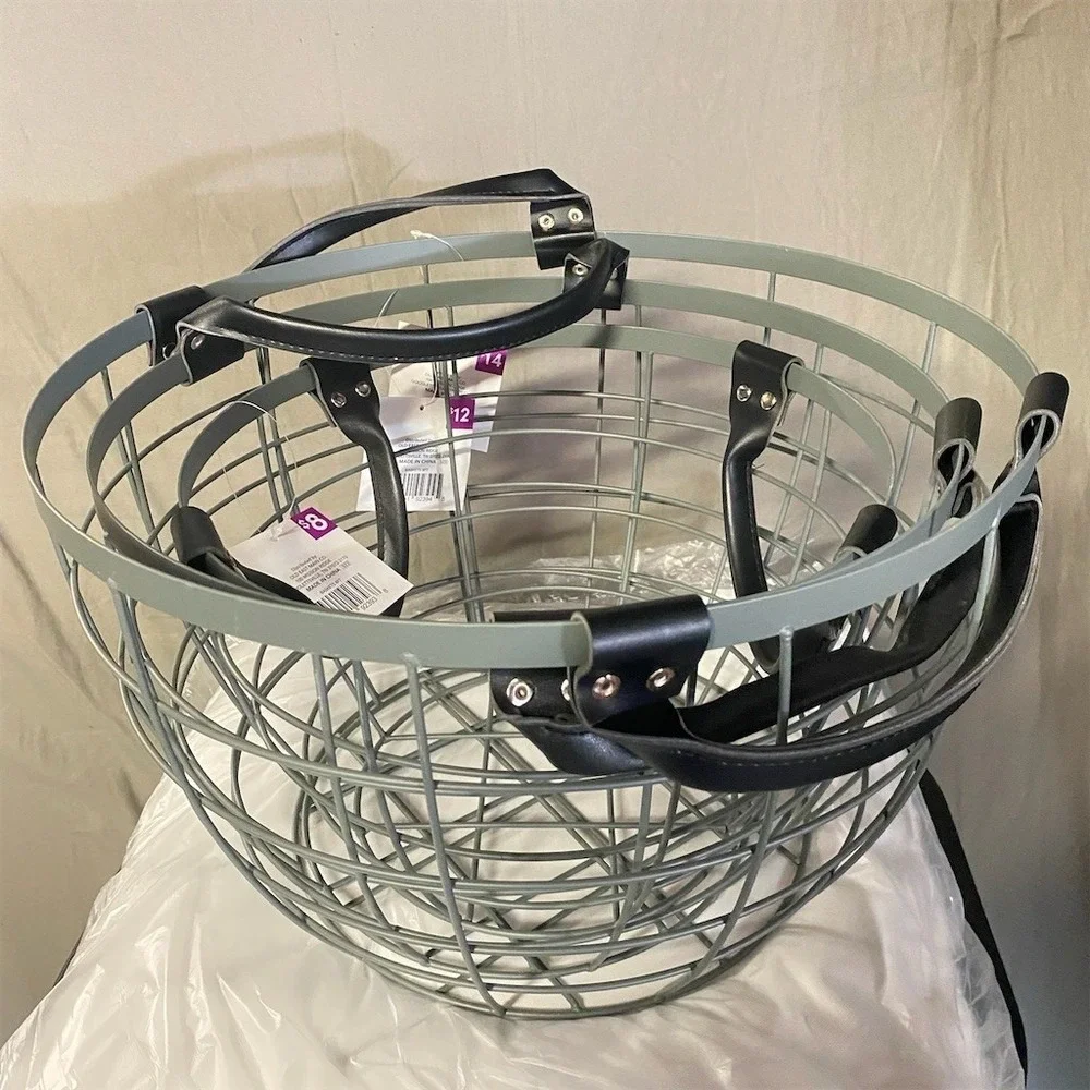 Mainstays Large Round Gray‎ Wire Storage Basket with Black Handles